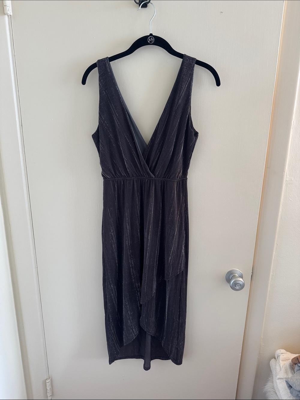 Honey Punch Black Metallic Sleeveless Wrap Dress